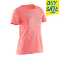 Girls' Short-Sleeved Gym T-Shirt 100 - Dark Pink Print