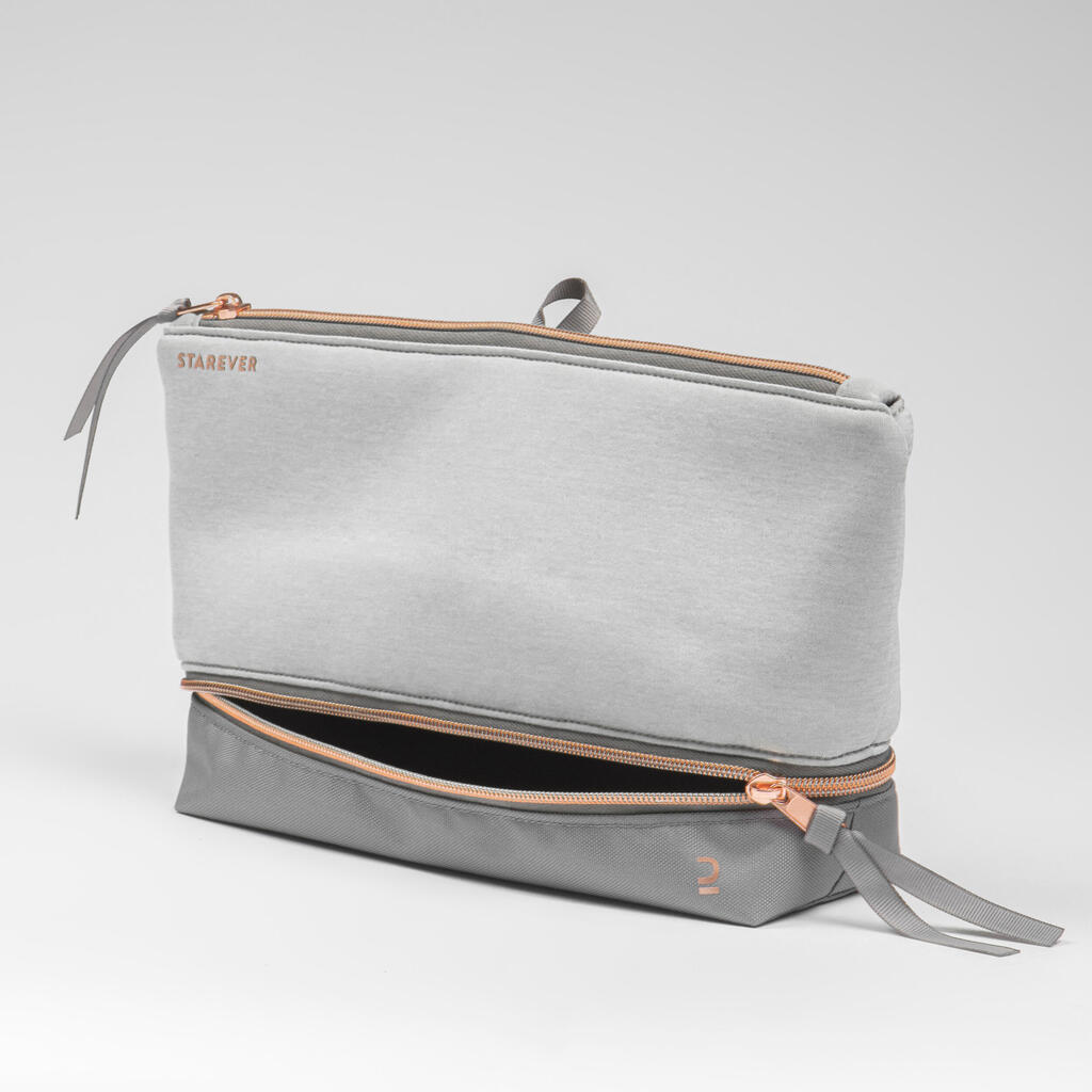 Bolsita gris de danza multi-compartimentos para zapatillas y accesorios
