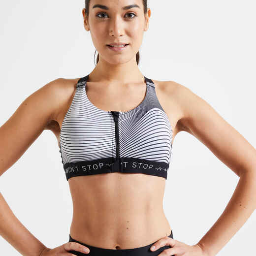 
      Women's Cardio Fitness Training Bra 900 - Black and White Print
  