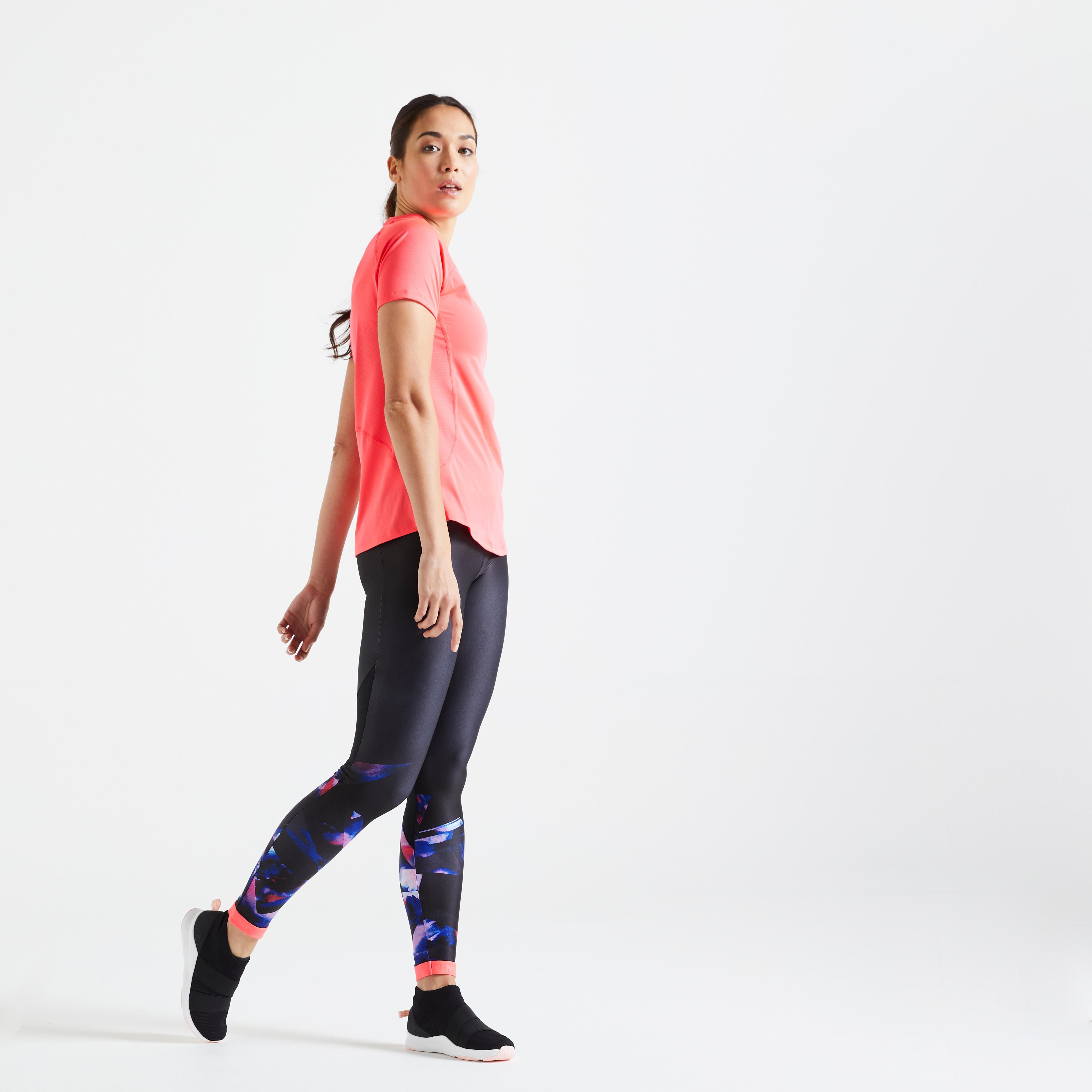 Buy Women Polyester Gym Leggings With Zip Pocket - Black/Pink Online