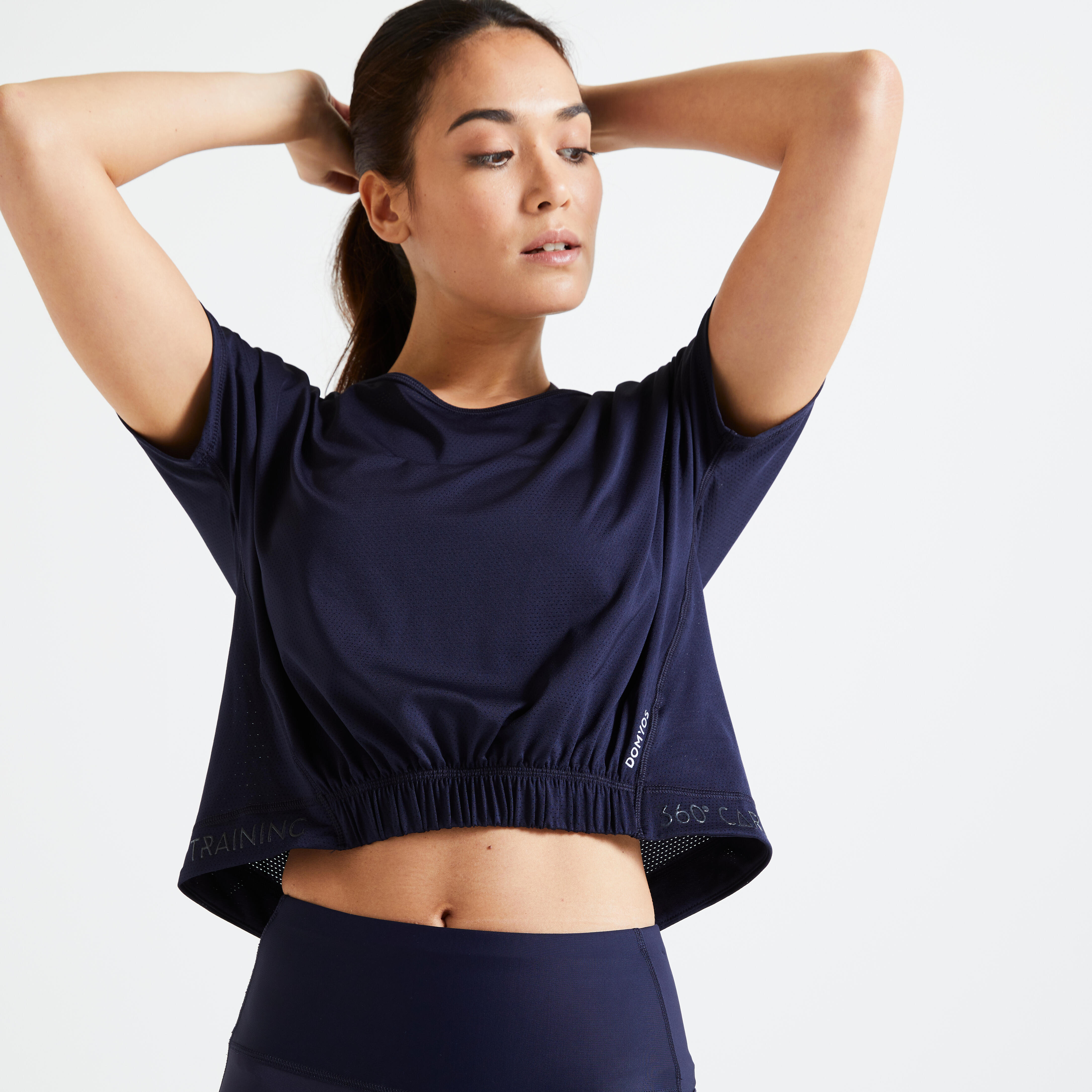 Loose Cropped Fitness T-Shirt - Navy 