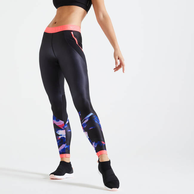 Buy Women Polyester Gym Leggings With Zip Pocket - Black/Pink