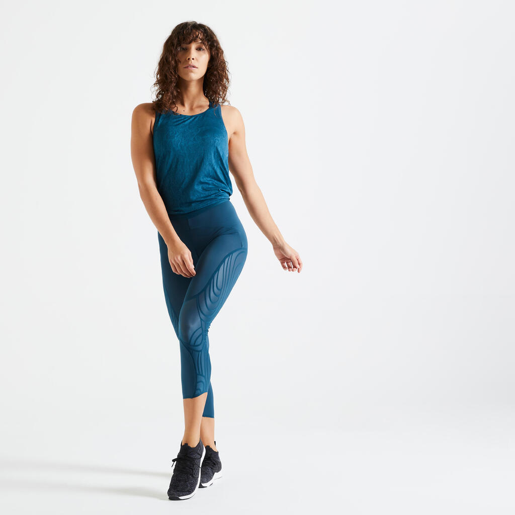 Legging taille haute Fitness court et gainant bleu canard