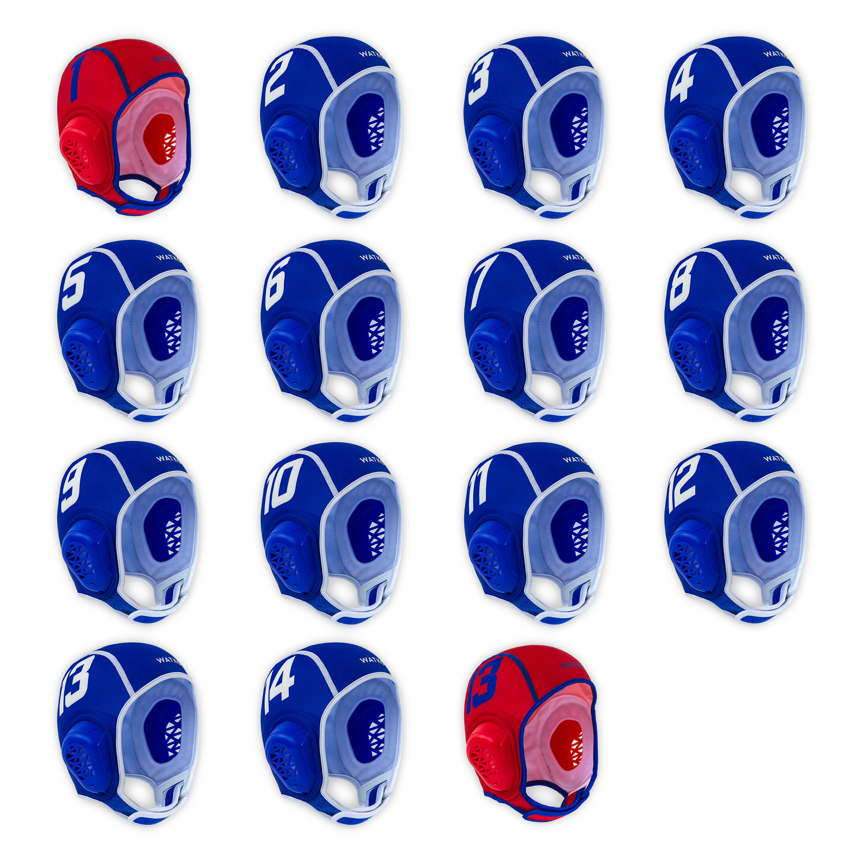 WATKO Set of 15 blue Easyplay kid's water polo caps
