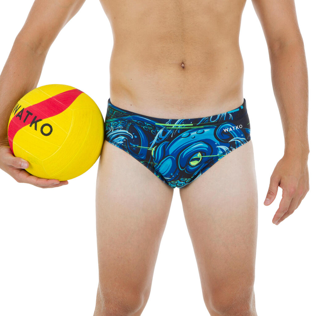 MEN'S WATER POLO SWIMMING BRIEFS - OCTOPUS BLUE