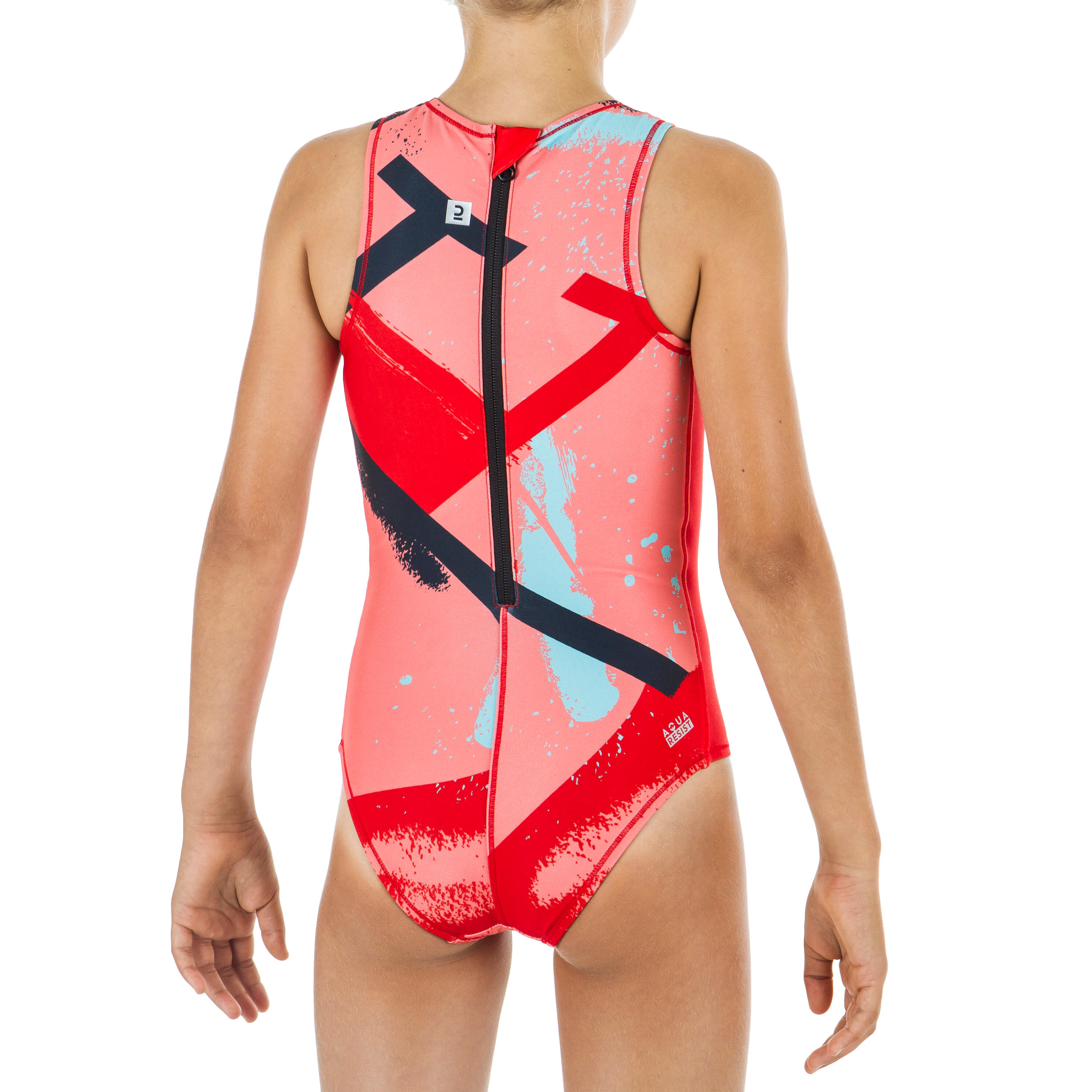 GIRL'S ONE-PIECE WATER POLO SWIMSUIT - STREET RED 5/6