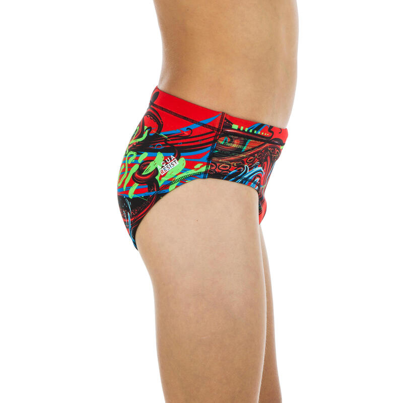 Badehose Slip Jungen Wasserball - Octopus rot