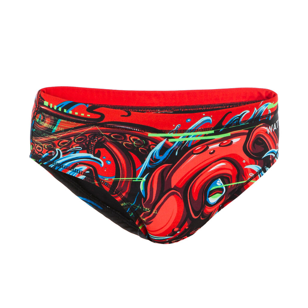 Badehose Slip Jungen Wasserball - Octopus rot