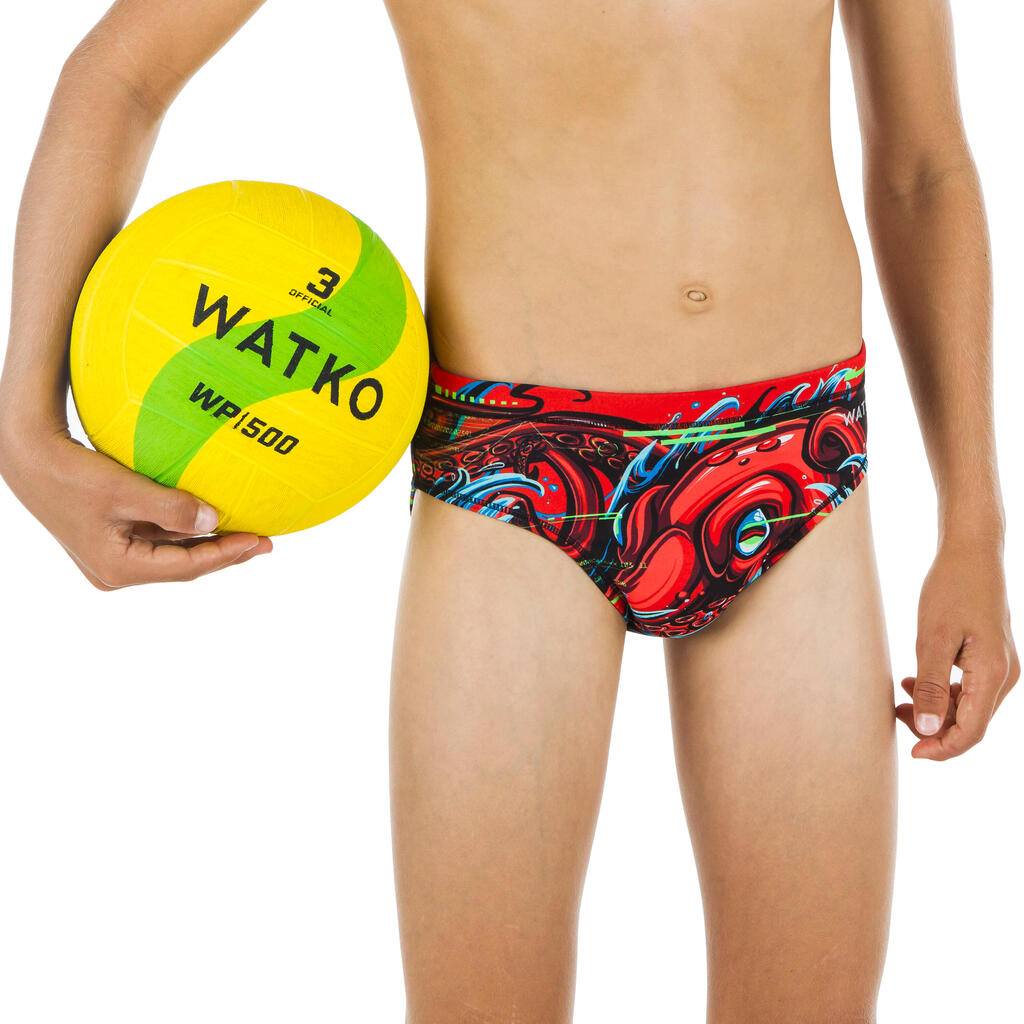 Badehose Slip Jungen Wasserball - Octopus rot