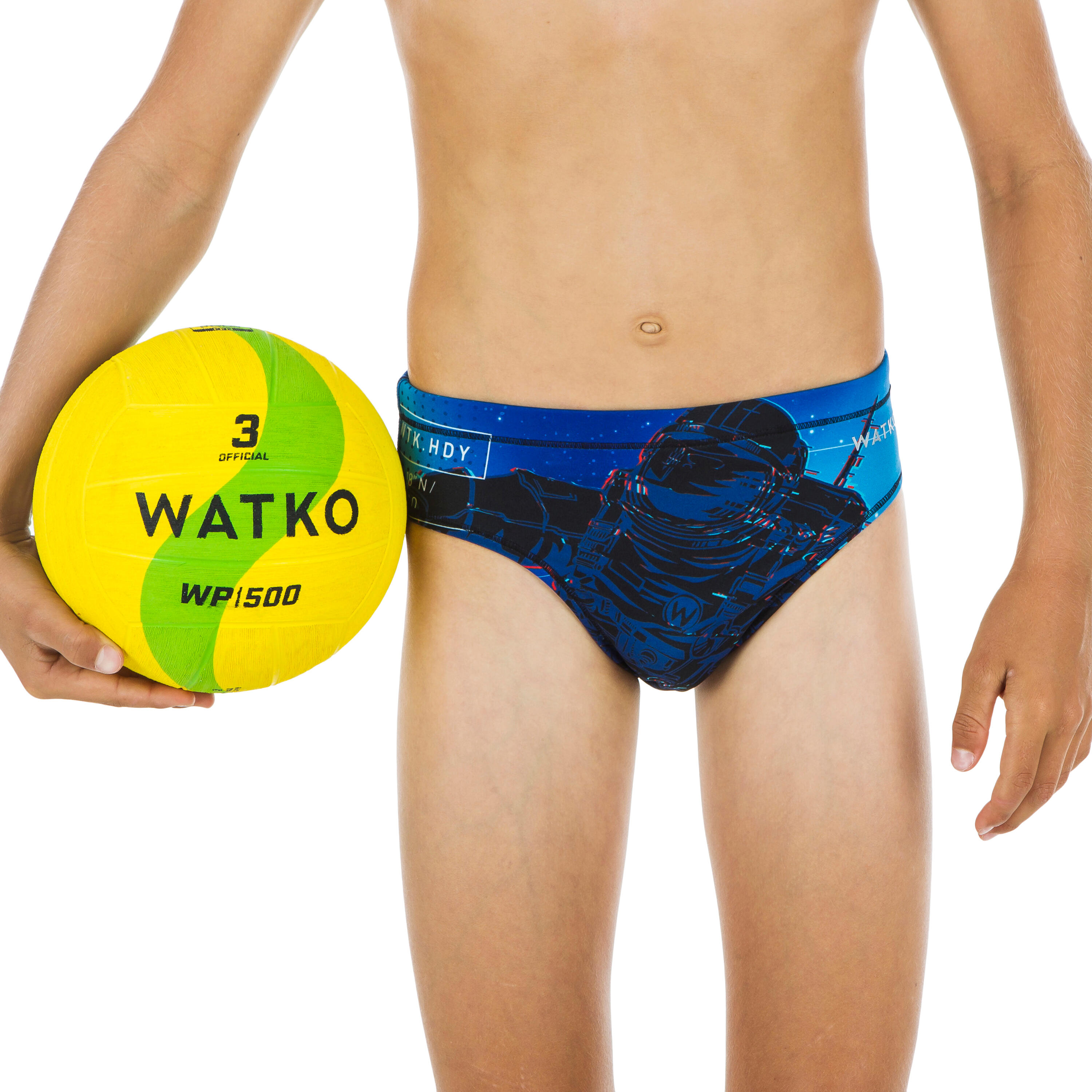 BOYS' WATER POLO SWIM BRIEFS - SPACE BLUE 2/5