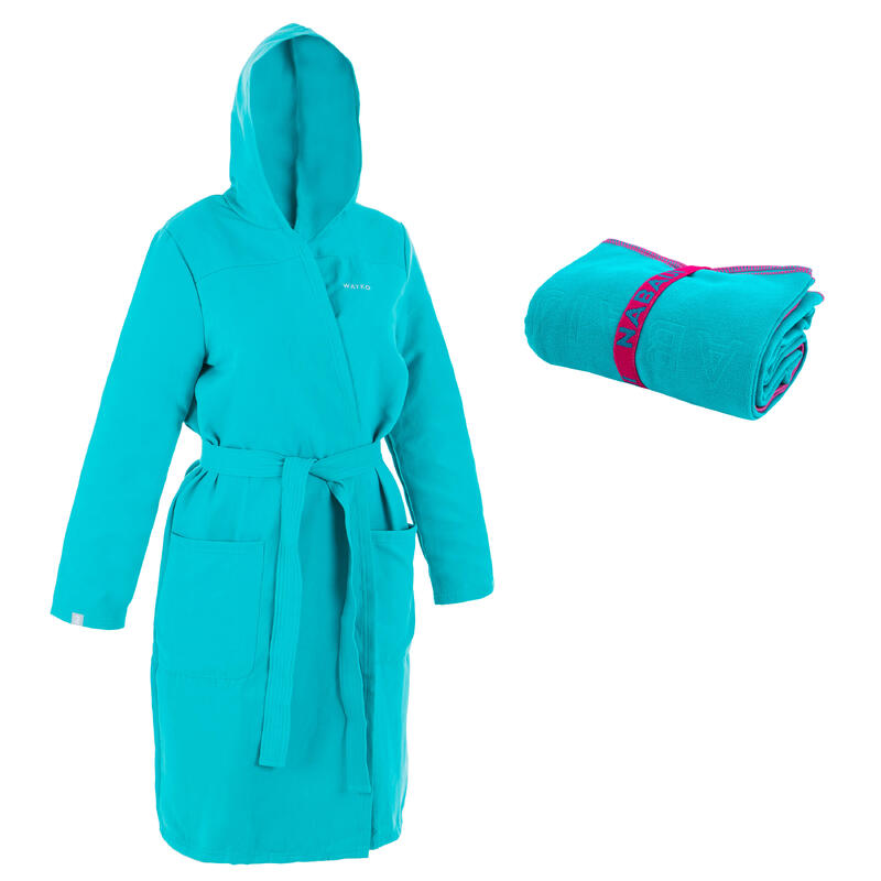 PACK PEIGNOIR ET SERVIETTE L 80 * 130 CM FEMME MICROFIBRE COMPACT TURQUOISE