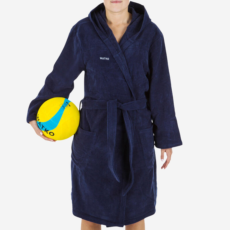 WOMEN'S WATER POLO THICK COTTON POOL BATHROBE DARK BLUE Decathlon