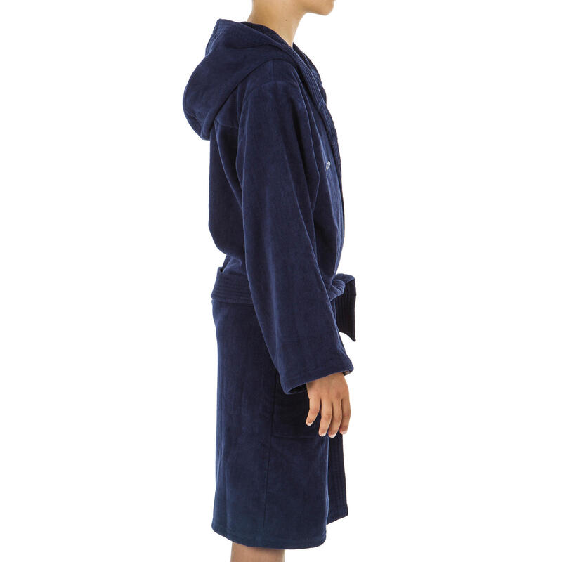 Badjas voor kinderen 500 dik katoen donkerblauw met capuchon en zakken