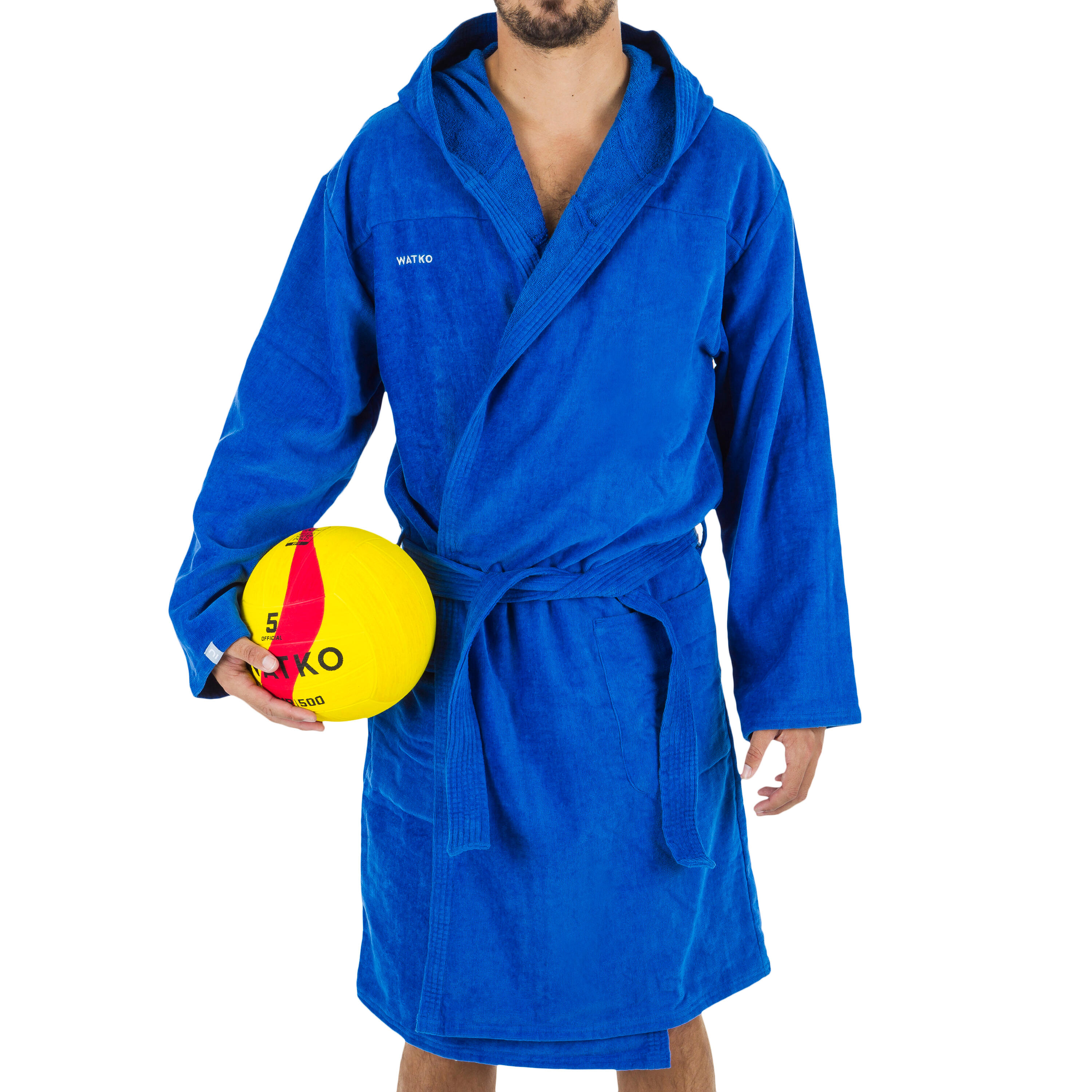 Albornoz Hombre algodón grueso con capucha azul eléctrico 7/7