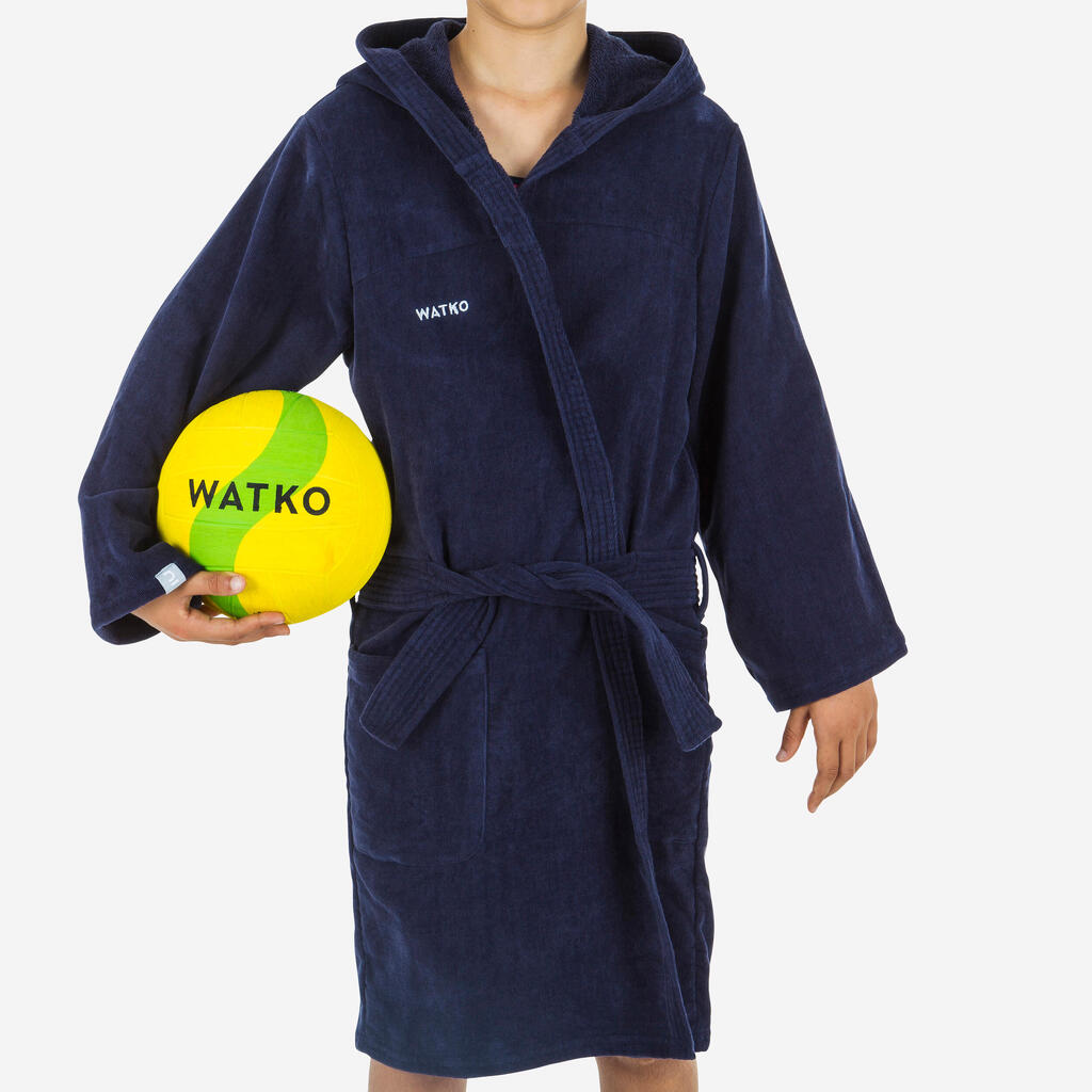 KIDS' WATER POLO THICK COTTON POOL BATHROBE - NAVY BLUE