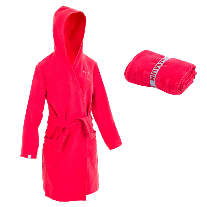 Compacte set met badjas en handdoek kinderen microvezel L 80x130 cm rood