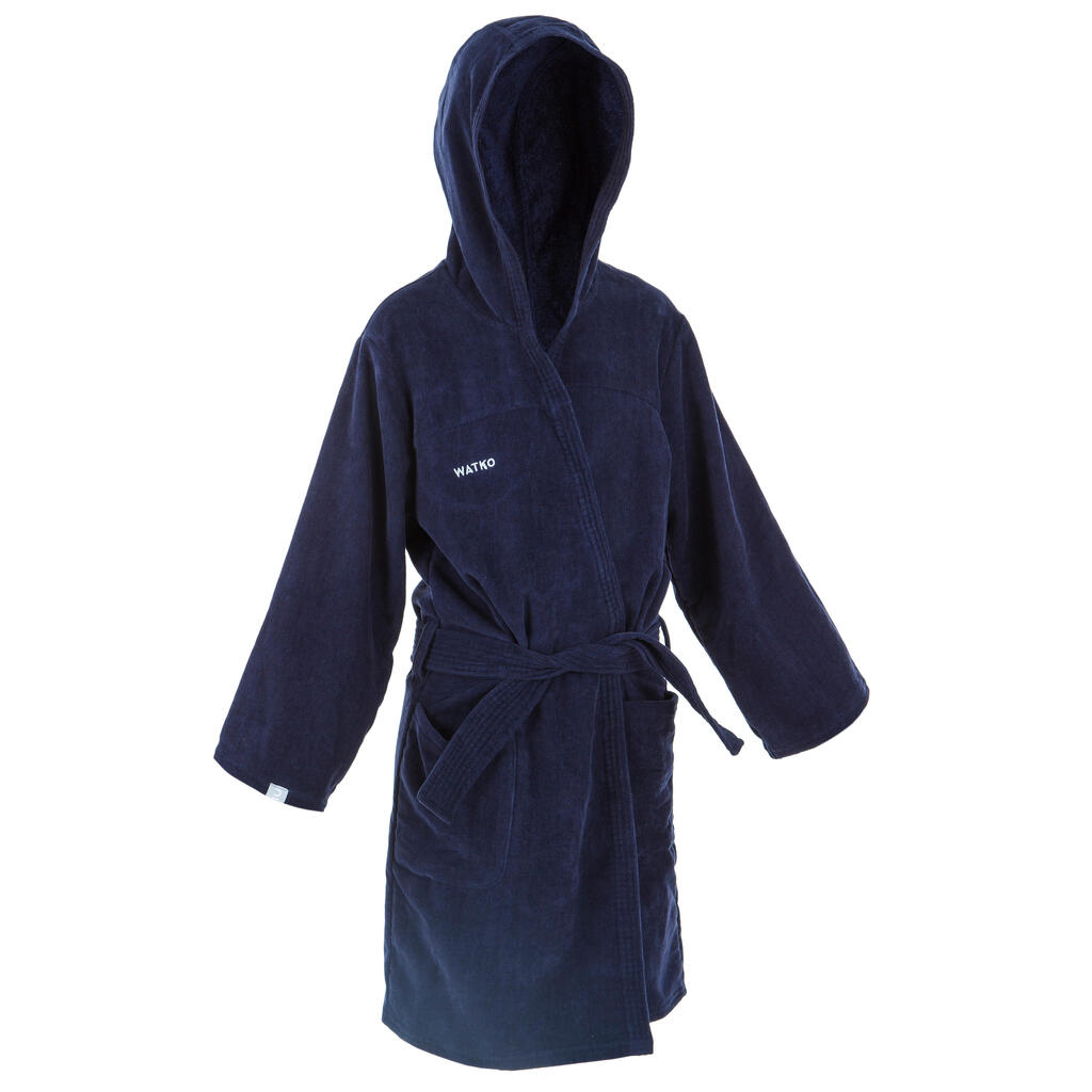 KIDS' WATER POLO THICK COTTON POOL BATHROBE - NAVY BLUE