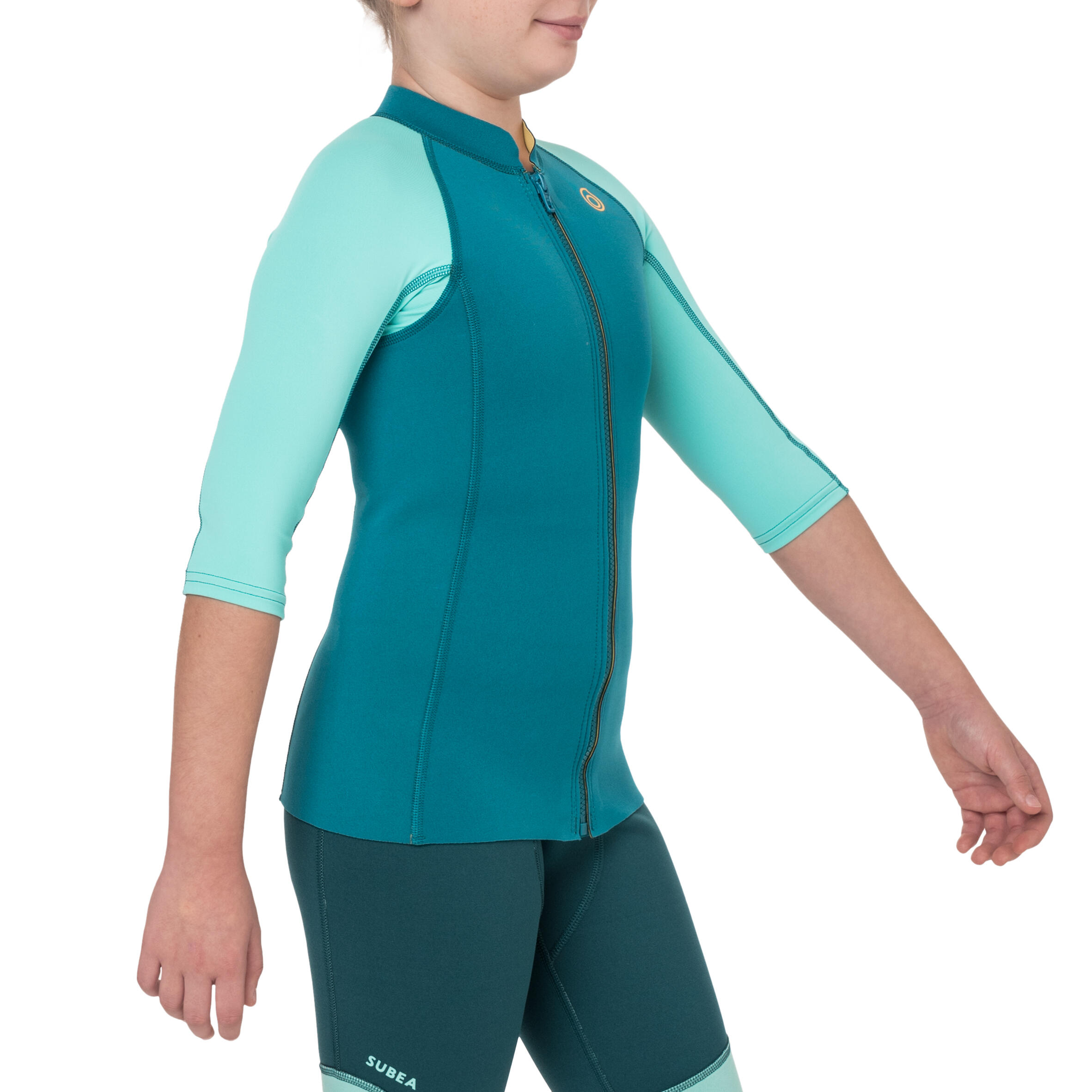 Kids anti-UV short-sleeved 1.5 mm neoprene top - turquoise 3/6