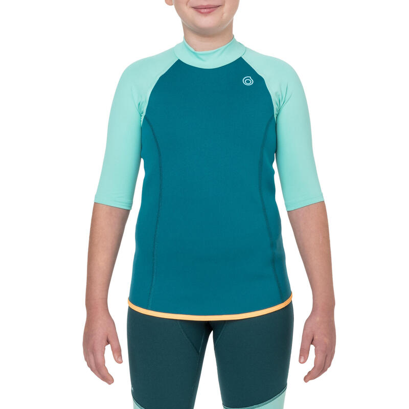 Uv-werend zwemshirt met korte mouwen voor kinderen neopreen 1,5 mm turquoise