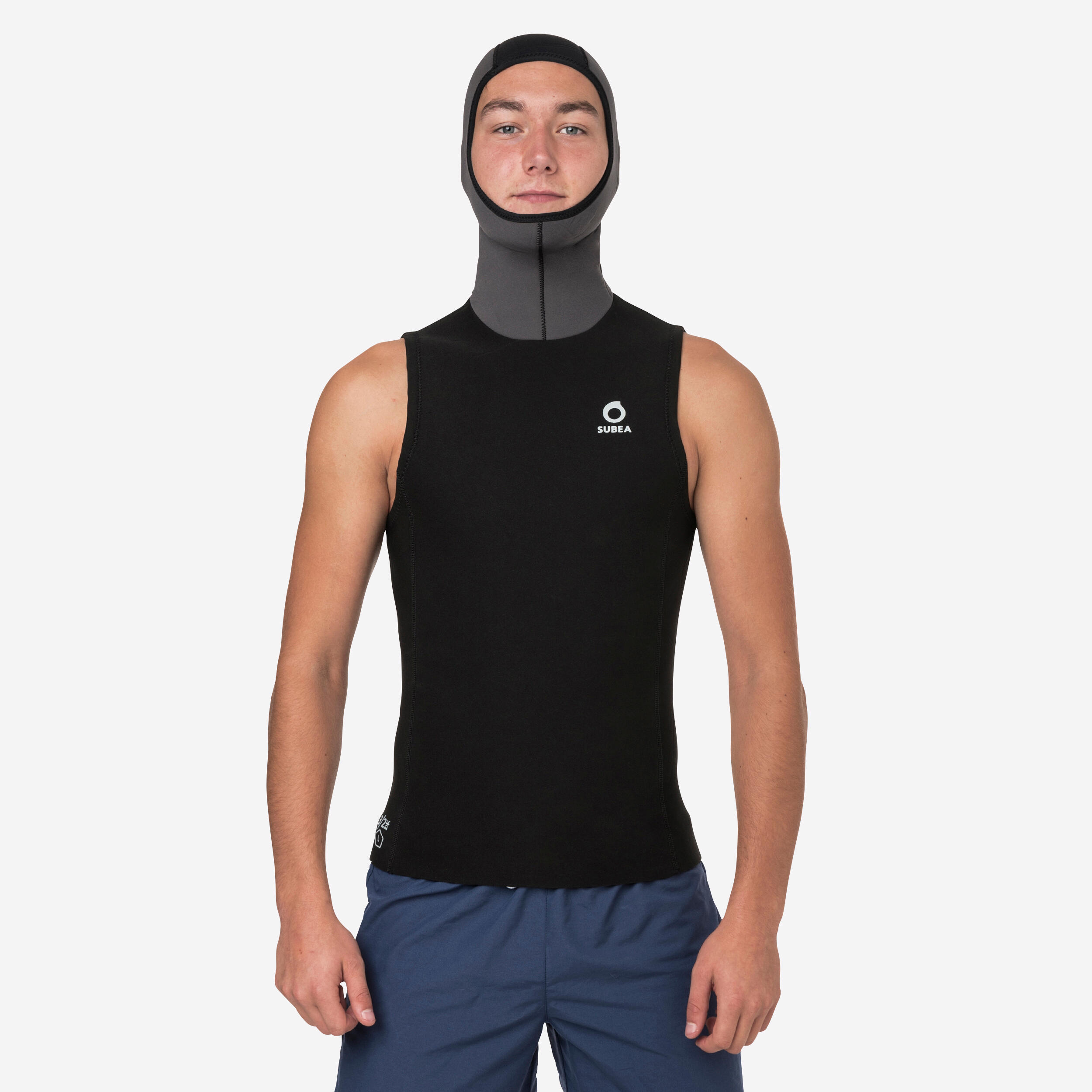 Diving top with 3/2mm neoprene hood - Black/Grey