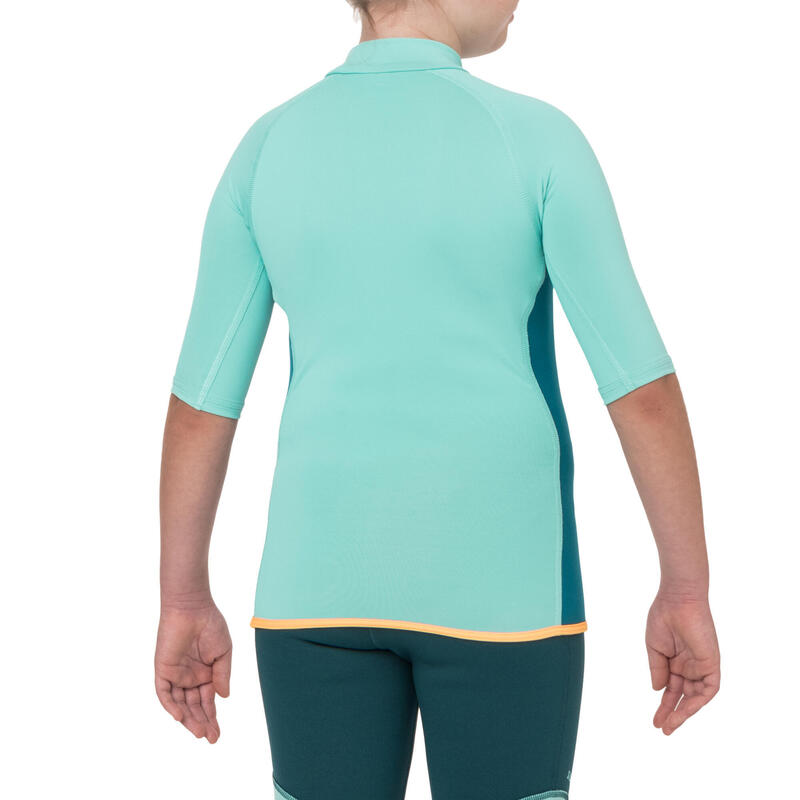 Uv-werend zwemshirt met korte mouwen voor kinderen neopreen 1,5 mm turquoise