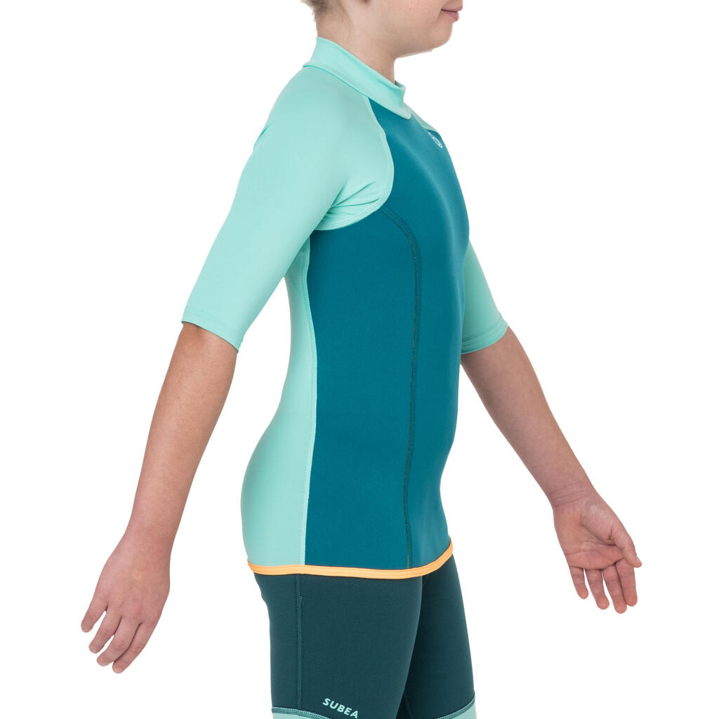 Kids top anti-UV short-sleeved 1.5 mm neoprene turquoise