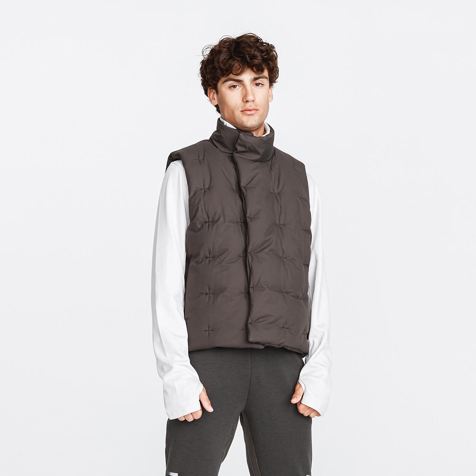 Men's warm sleeveless padded jacket - dark khaki 1/7