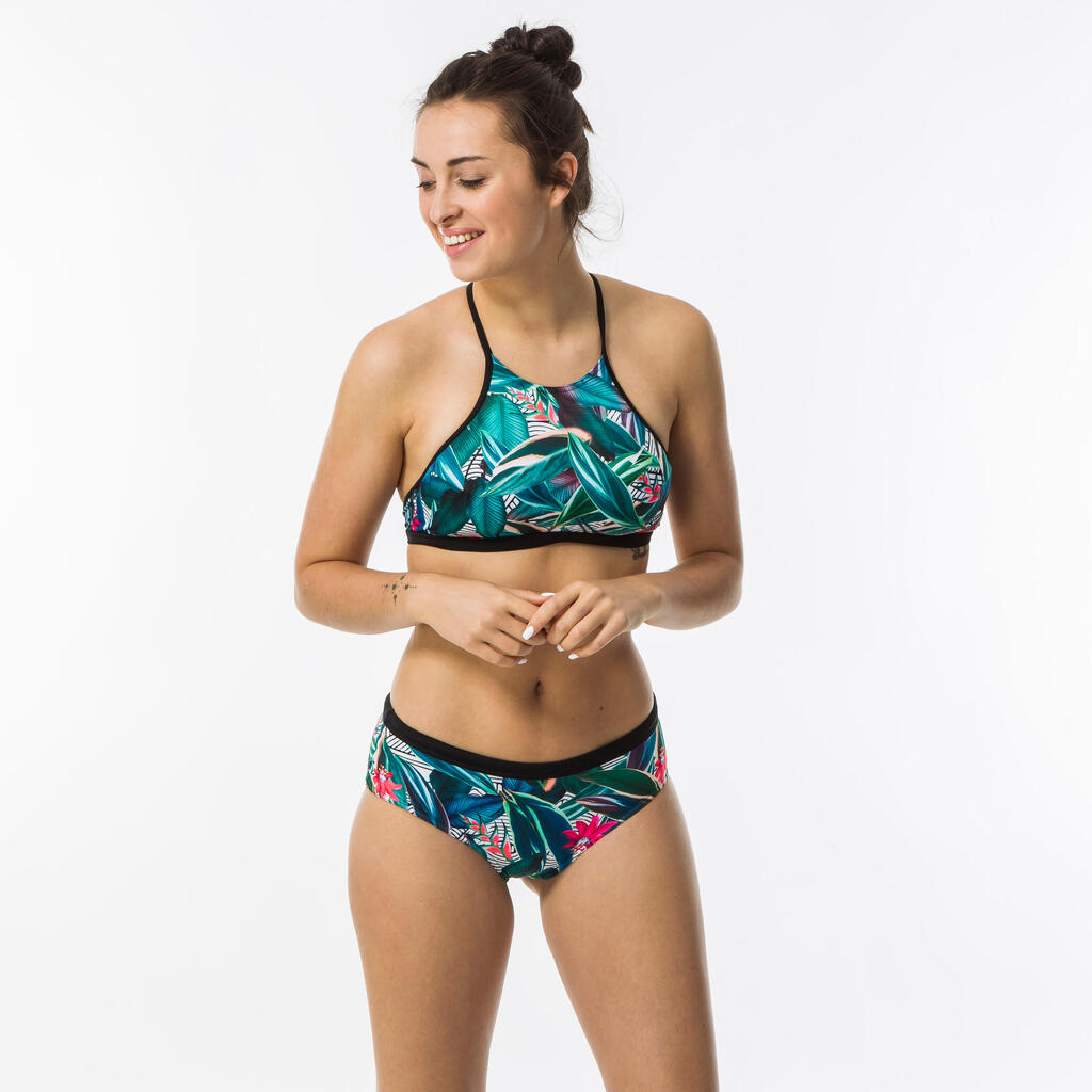 Women's ANDREA surfing crop top with open back - NAVY WHITE GREY