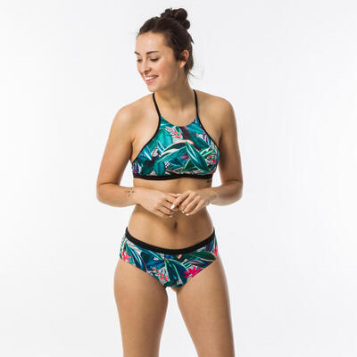 Top bikini Mujer surf deportivo cuello halter verde tropical