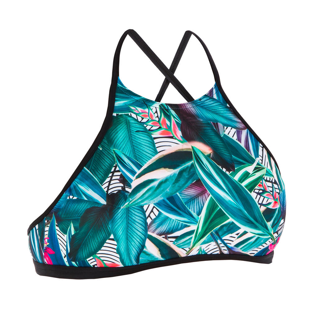 Women's ANDREA surfing crop top with open back - NAVY WHITE GREY