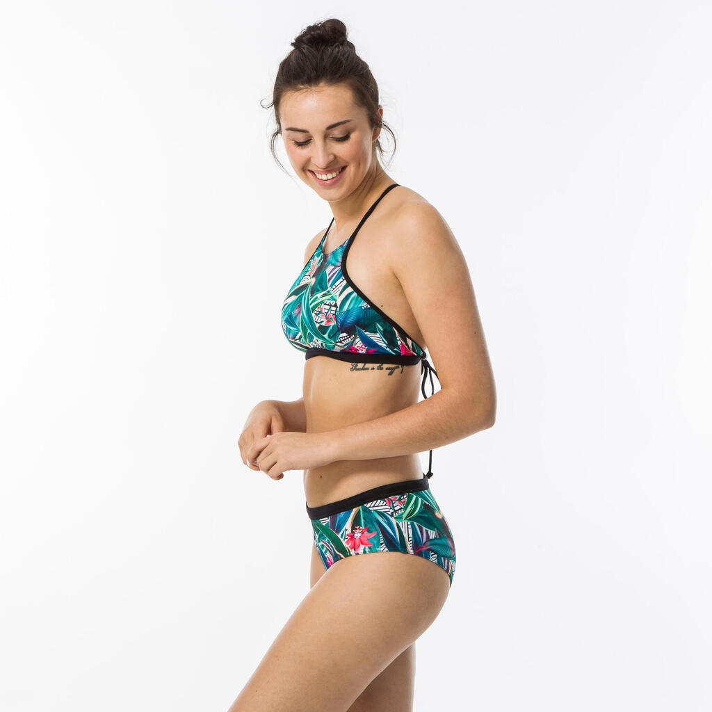 Women's ANDREA surfing crop top with open back - NAVY WHITE GREY