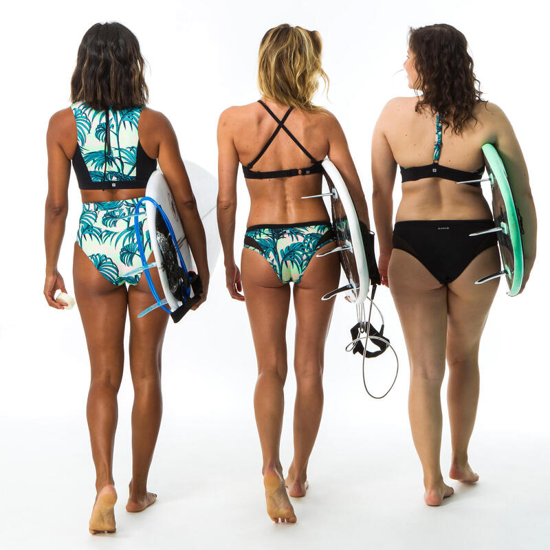 Top bikini Mujer surf deportivo cremallera verde tropical