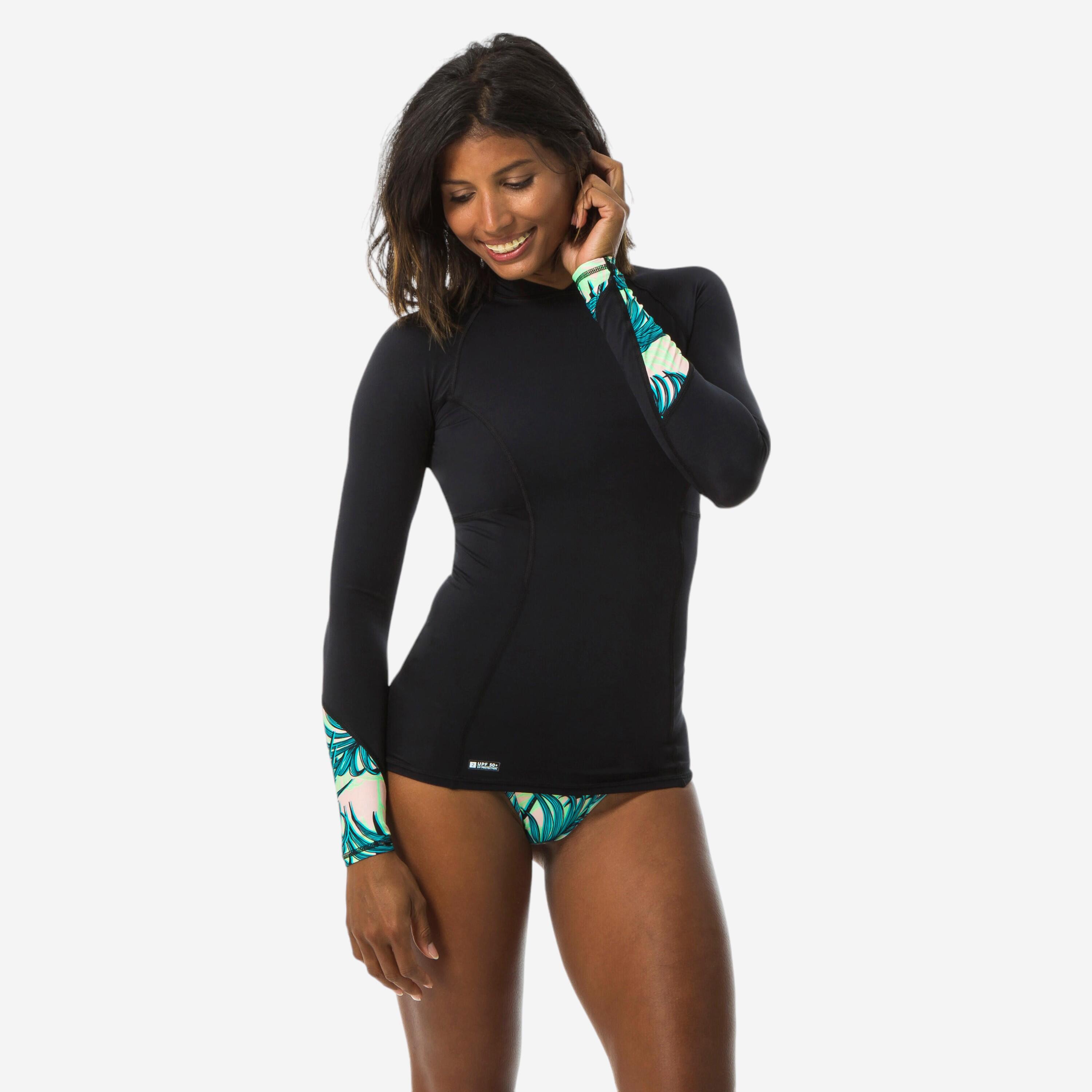 Camisola anti-uv mulher experiente lou manga comprida costas e mangas estampadas