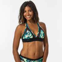 Top bikini Mujer deportivo escote V verde negro tropical