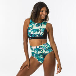 Top bikini Mujer surf deportivo cremallera verde tropical