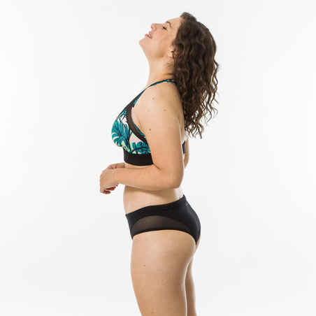 Top bikini Mujer deportivo escote V verde negro tropical