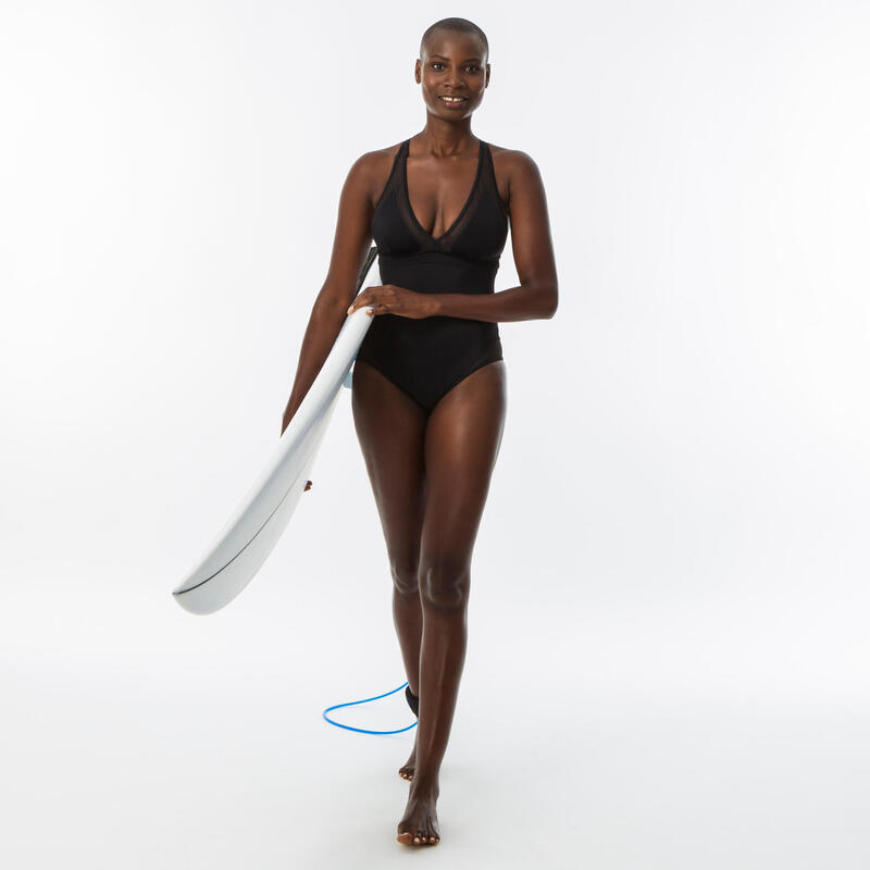 Bañador Mujer deportivo escote V sostenible negro
