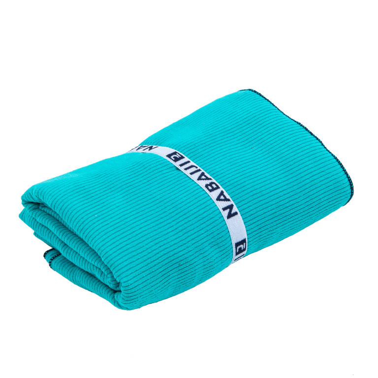 Microfibre Swimming Towel Size L 80 x 130 cm - Striped Blue