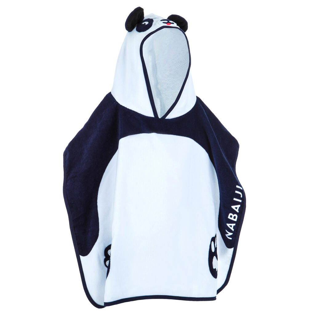 Baby / kids' poncho with hood - white panda print