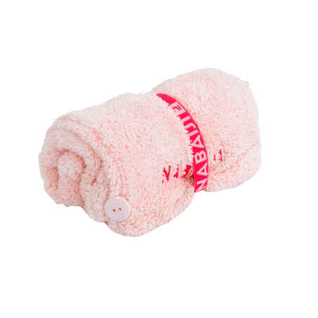 Minkštas mikropluošto rankšluostis plaukams, šviesiai rožinis