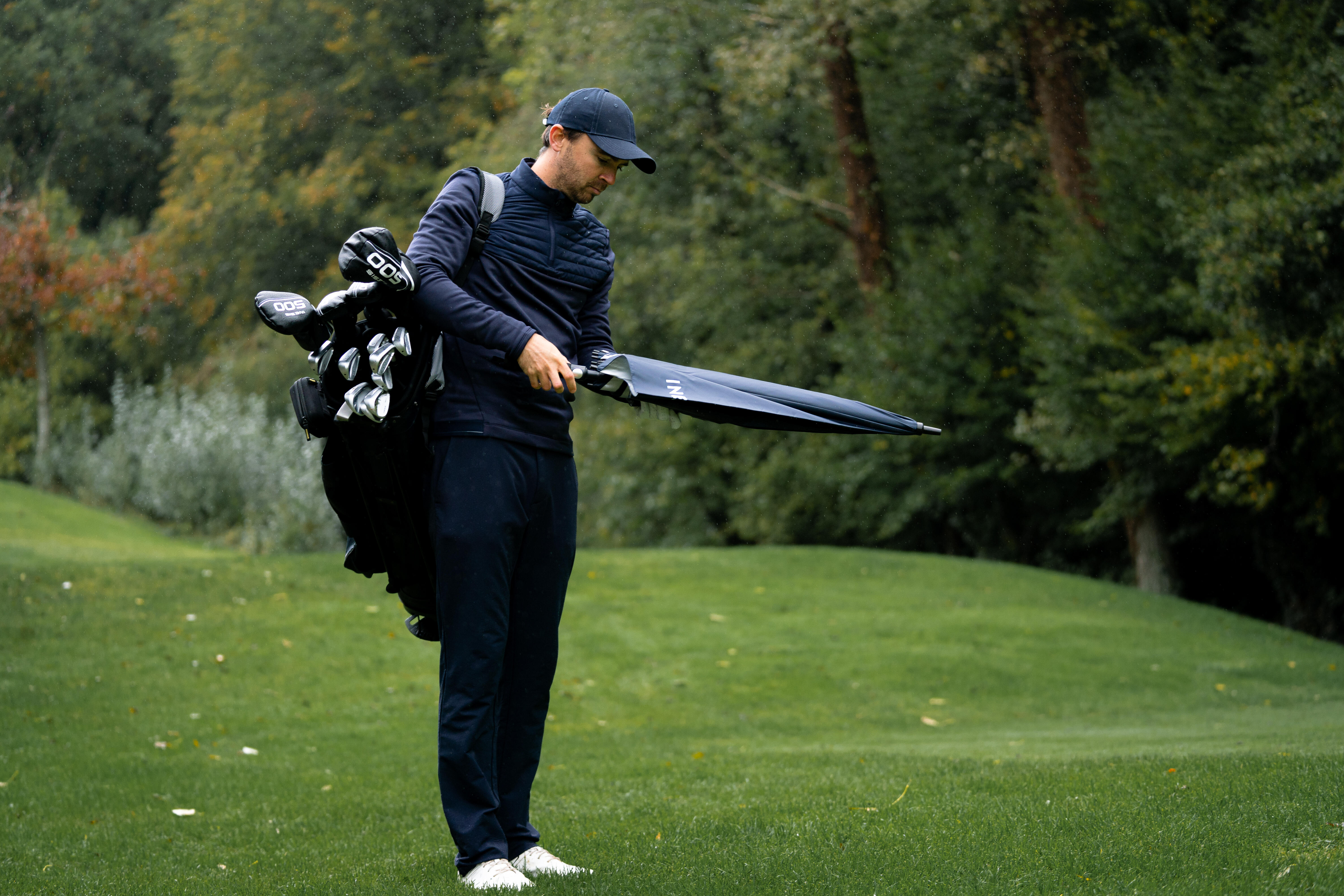 Waterproof Umbrella Medium  Size 123cm Coverage UV Protection Auto Open - Black