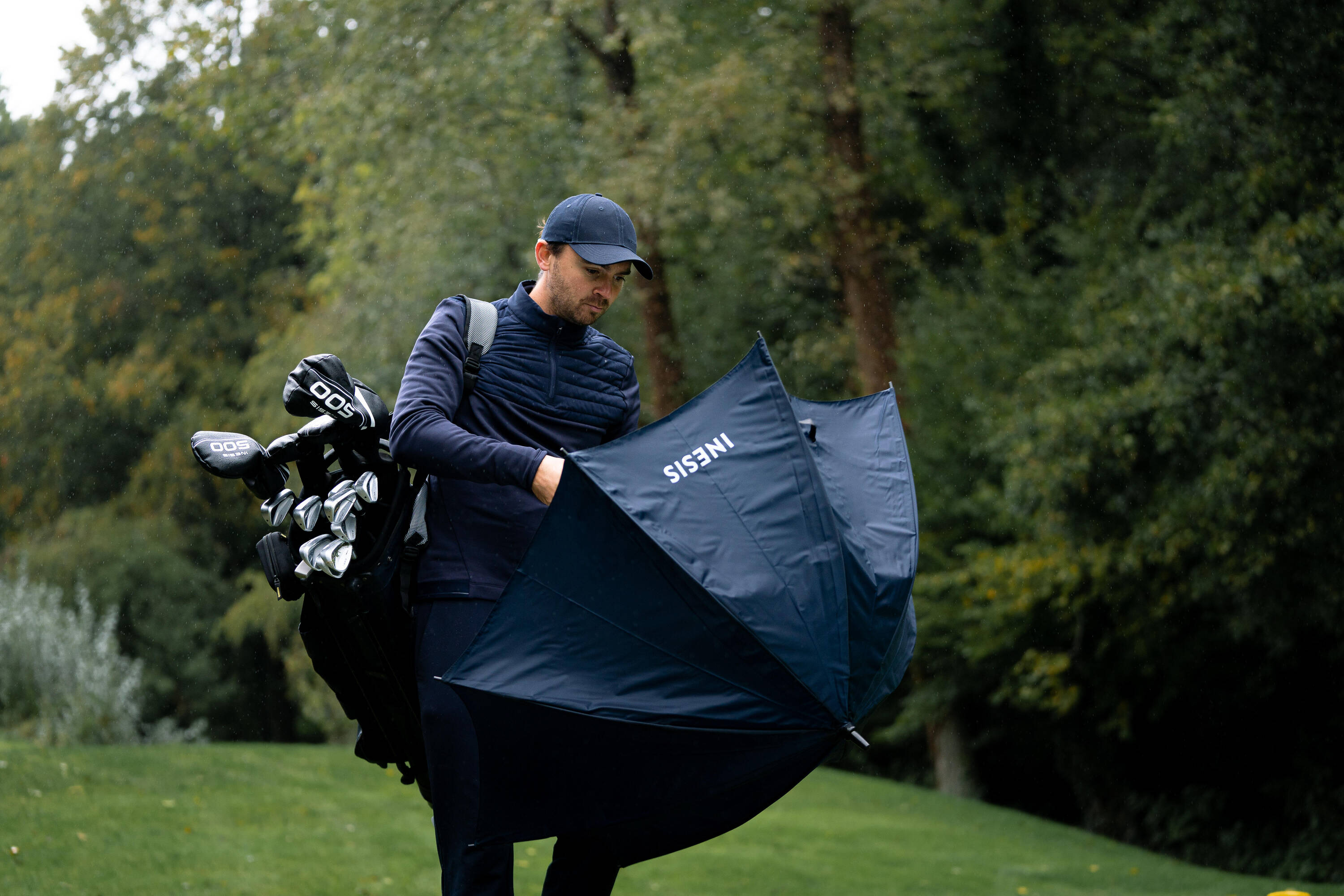 Waterproof Umbrella Medium  Size 123cm Coverage UV Protection Auto Open - Black -  3