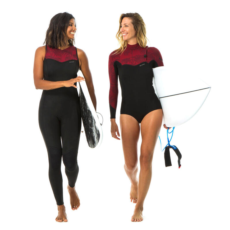 Neopreno surf Mujer agua cálida 1,5mm long jane 900 negro burdeos