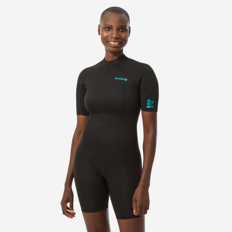 Fato surf shorty em neoprene para mulher com espuma de 1,5mm fecho dorsal preto