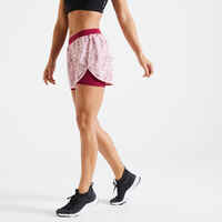 Shorts fitness 2 en 1 antirozaduras Mujer Domyos burdeos