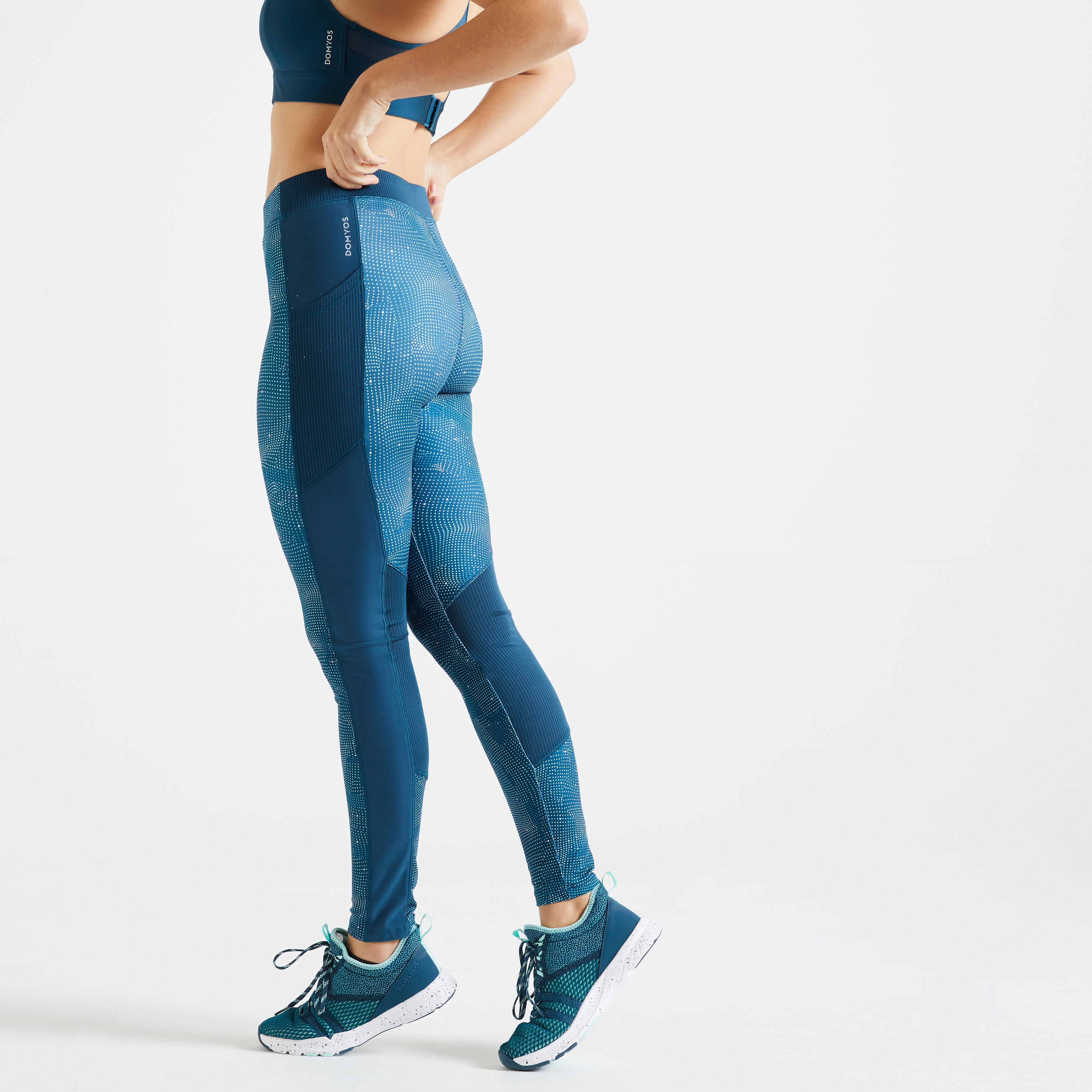 Decathlon Domyos Womens Leggings Pants Blue Pink Stretch Pull On Exercise  Yoga M