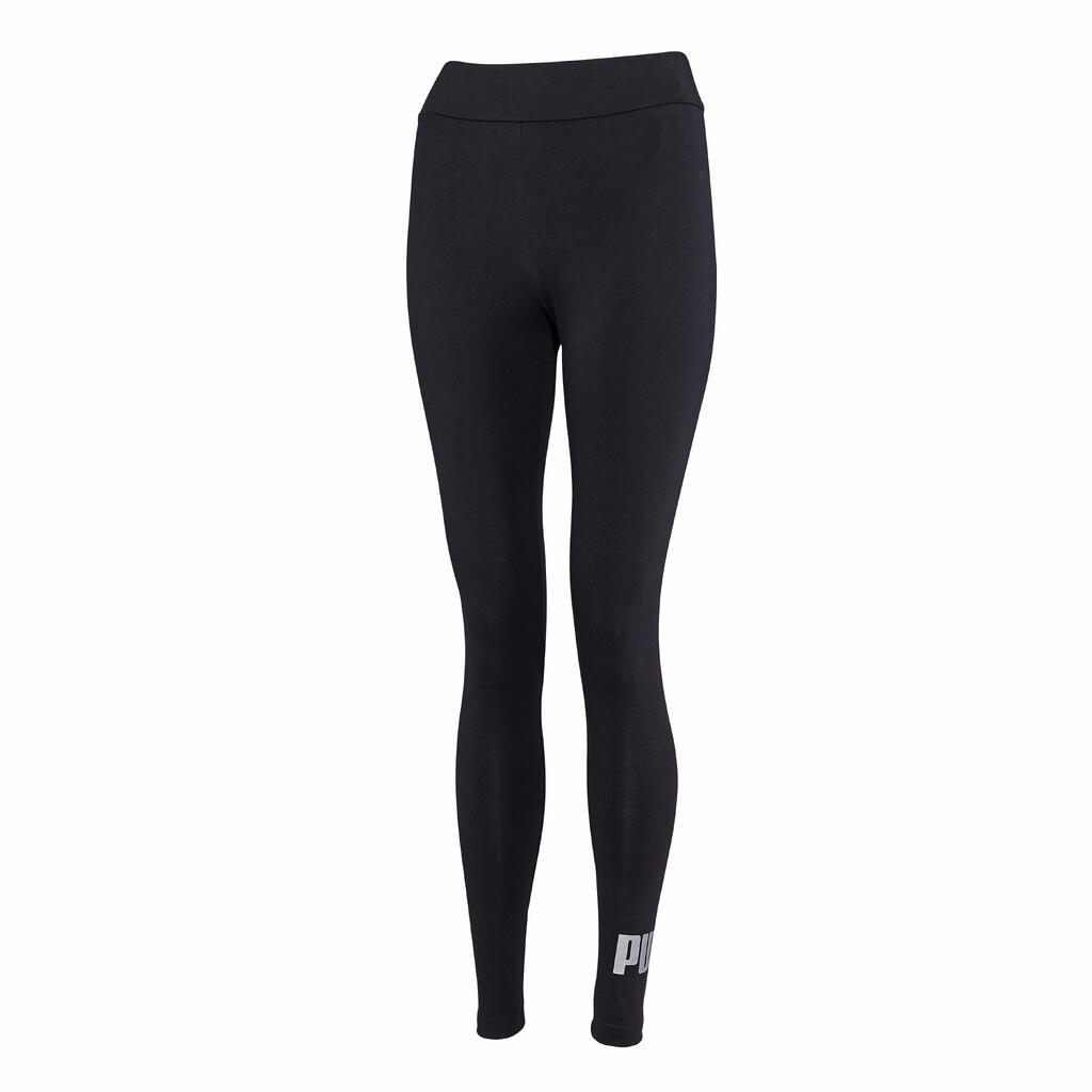 Cotton Fitness Leggings with Silver Logo - Black