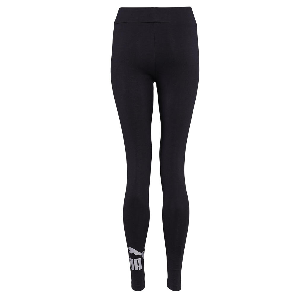 Cotton Fitness Leggings with Silver Logo - Black