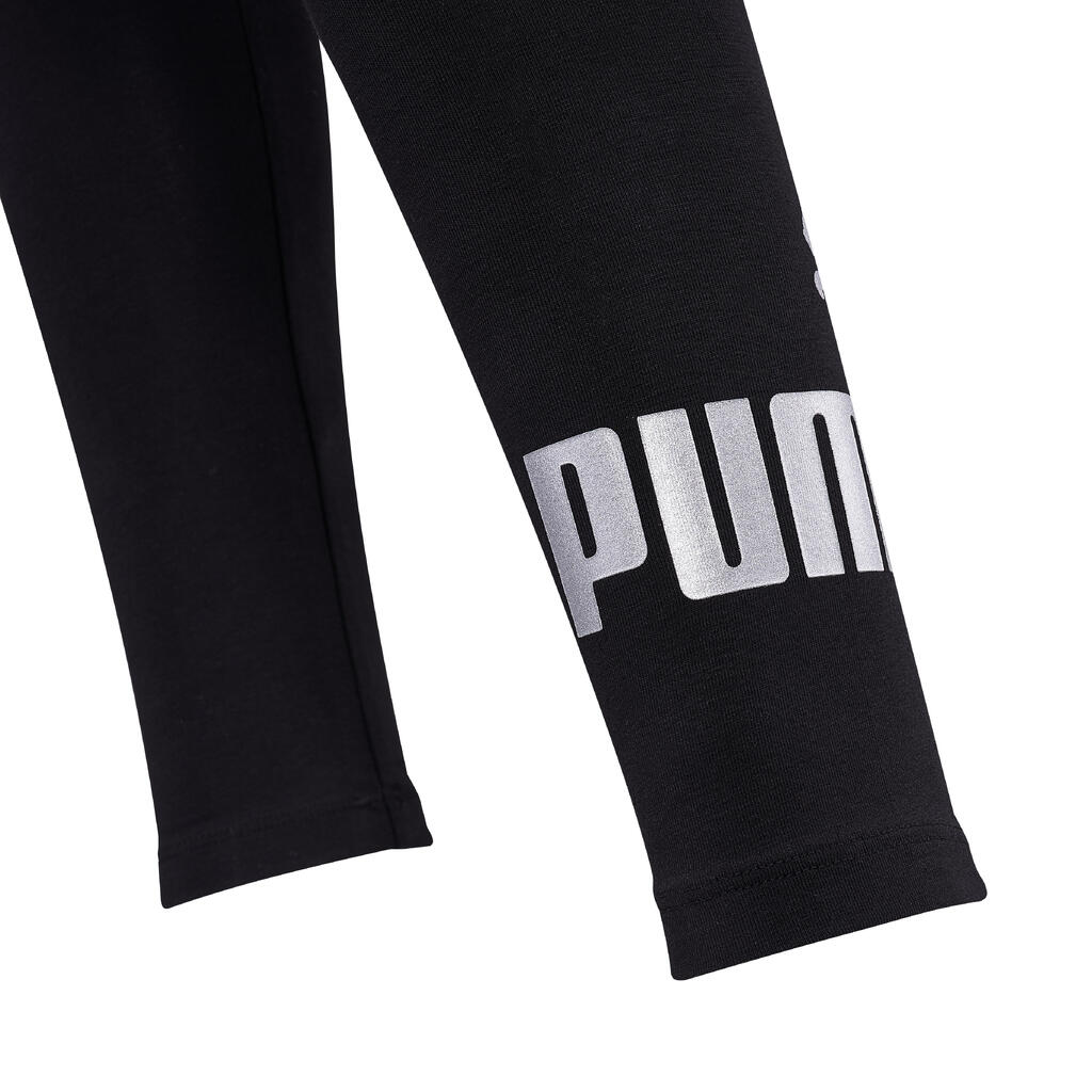 Cotton Fitness Leggings with Silver Logo - Black