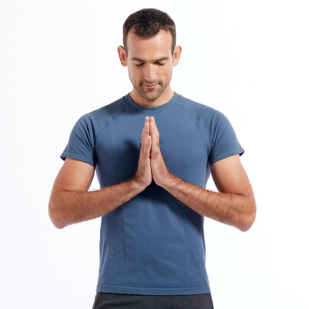 Pánske tričko bez švov na dynamickú jogu modro-sivé 